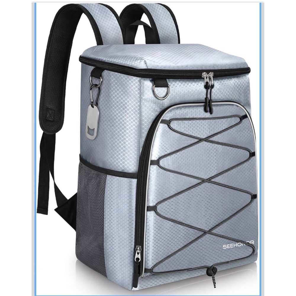 SEEHONOR New Insulated Cooler Backpack 25L Leakproof Padded Bag Gray 25 Can